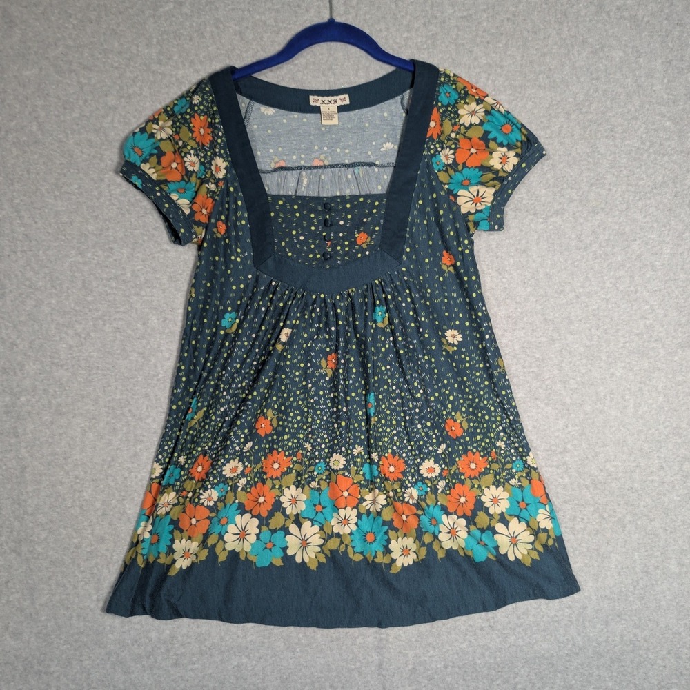 Y2K Babydoll Top Womens Small Floral Polka Dot Indie Puff Sleeve Boho Forever 21